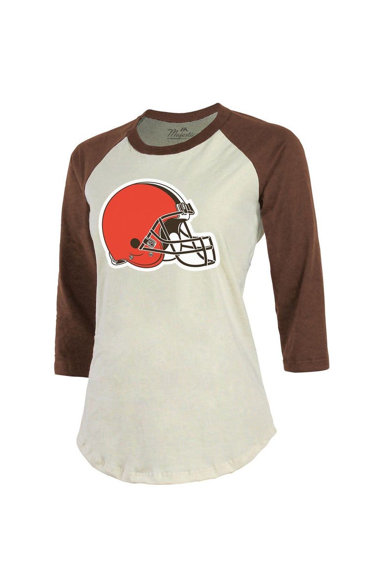 Majestic Threads Women's Majestic Threads Nick Chubb Cream/Brown Cleveland Browns Player Raglan Name & Number Fitted 3/4-Sleeve T-Shirt, Alternate, color, 