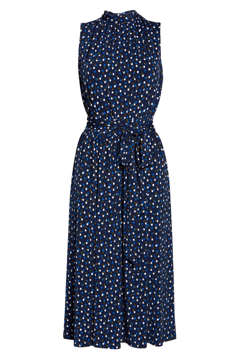Mindy Print Midi Dress, Alternate, color, TWILIGHT DOT CLASSIC NAVY