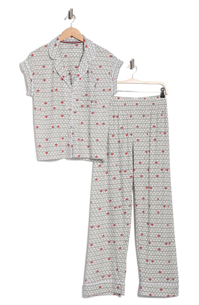 Tommy Hilfiger Piped Jersey Pajamas, Alternate, color, Row Hearts Multi Heather Grey