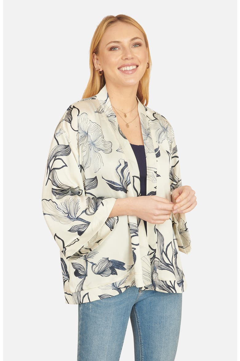 Abstract Floral Print Open Front Top, Main, color, Ivory