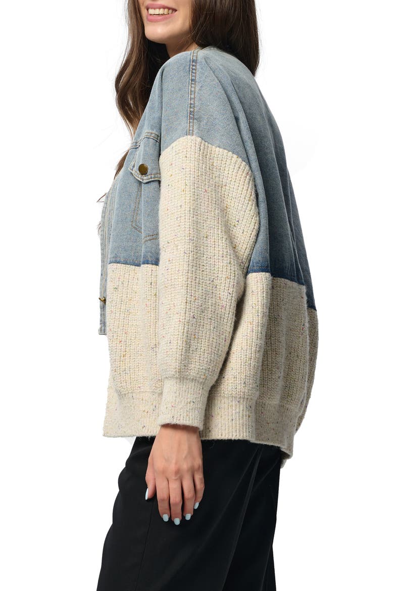 Mixed Media Open Front Cardigan Jakcet, Alternate, color, DENIM