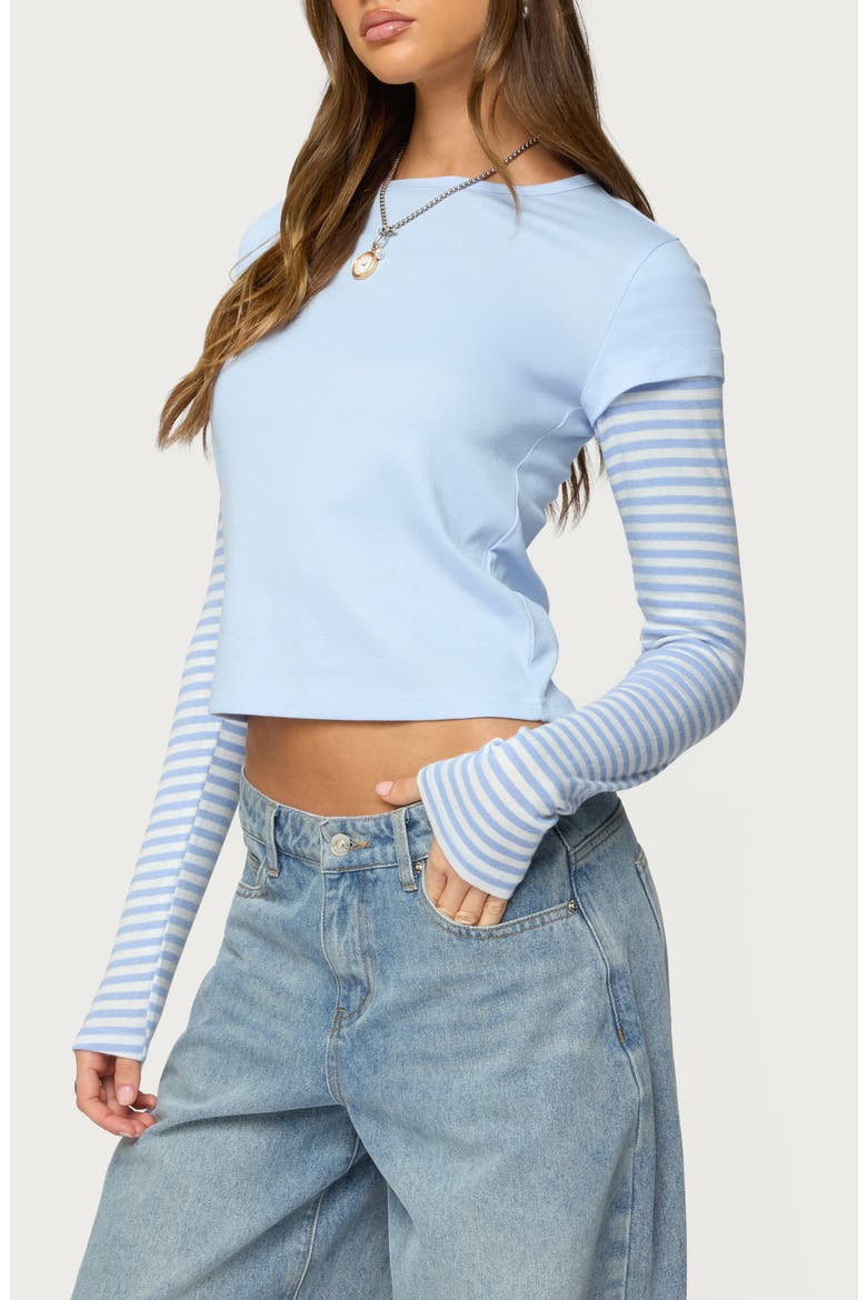 Stripey Layered Crop T-Shirt, Alternate, color, LIGHT-BLUE
