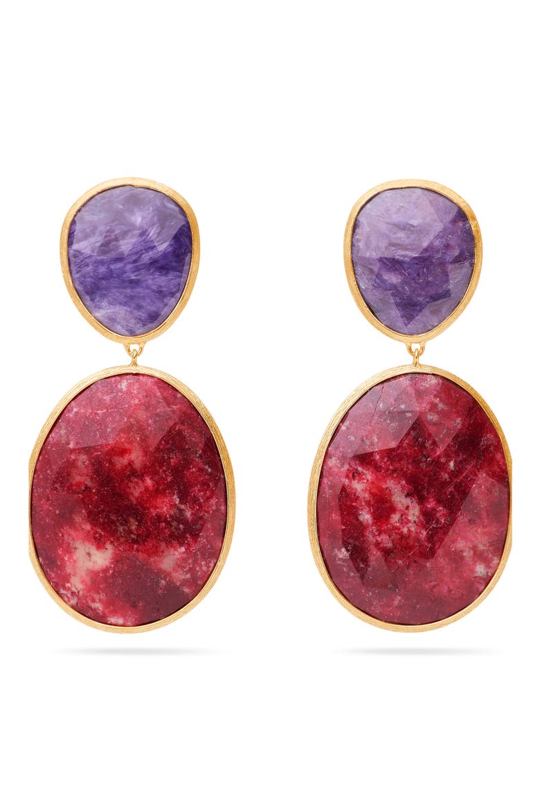 Lunaria Charoite & Thulite Drop Earrings, Main, color, GOLD