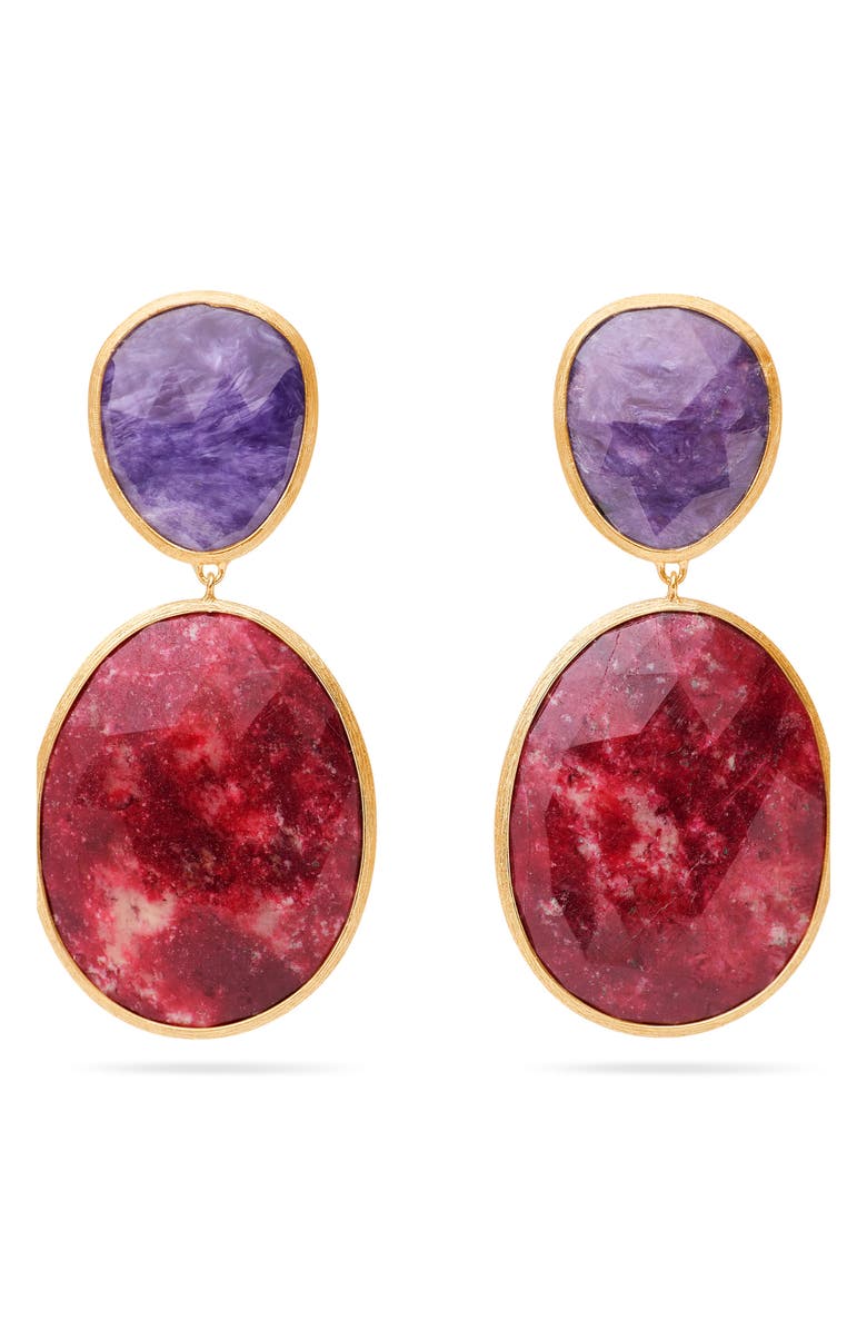 Marco Bicego Lunaria Charoite & Thulite Drop Earrings, Main, color, Gold