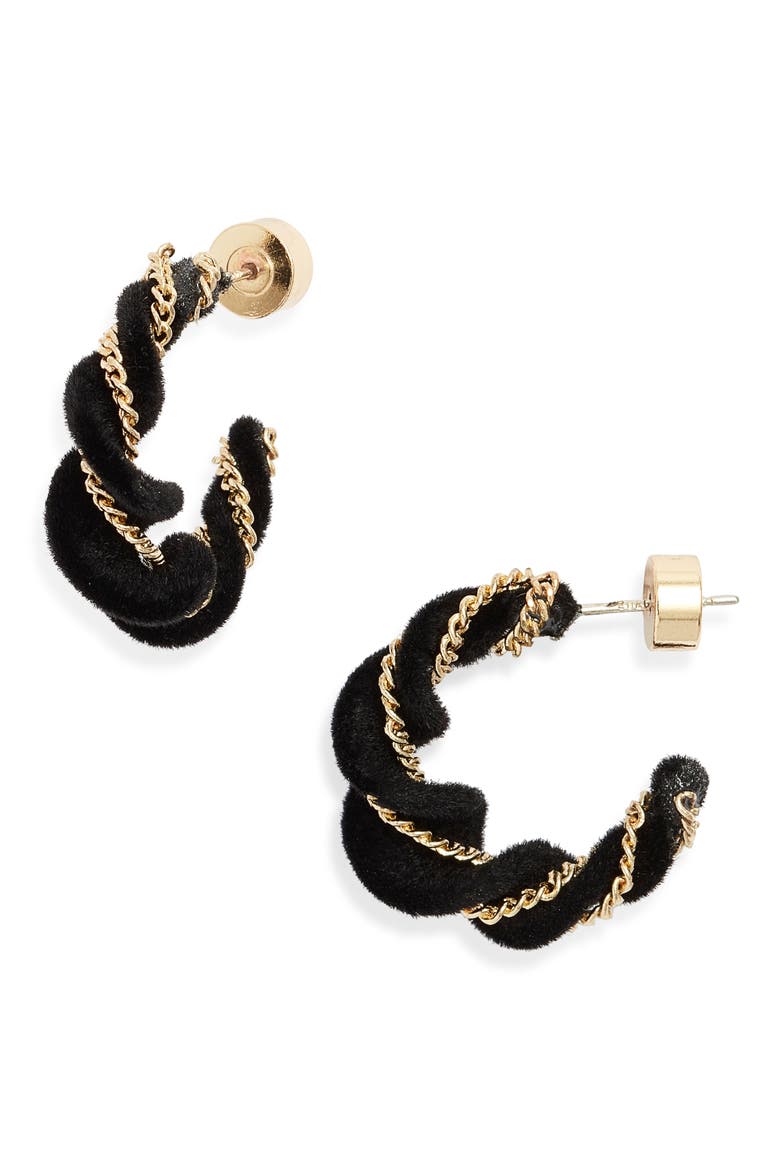 Velvet Chain Hoop Earrings, Main, color, BLACK- GOLD