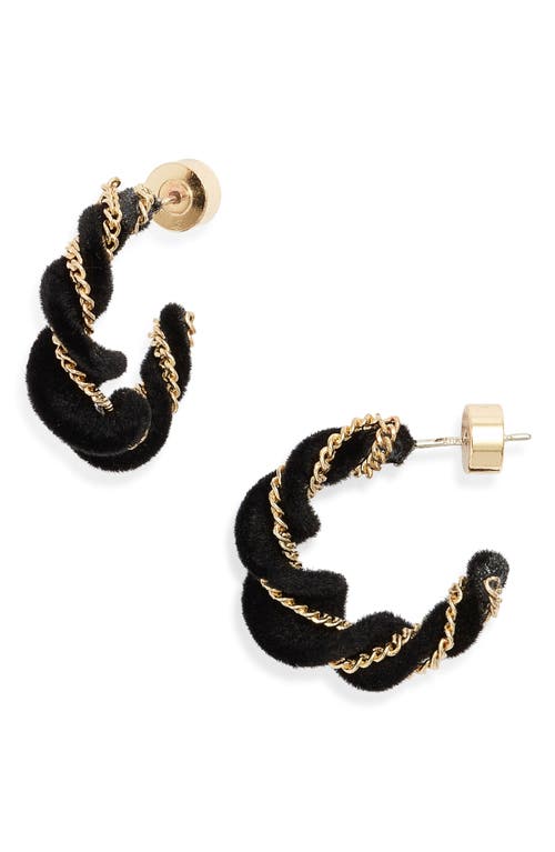Nordstrom Velvet Chain Hoop Earrings In Black