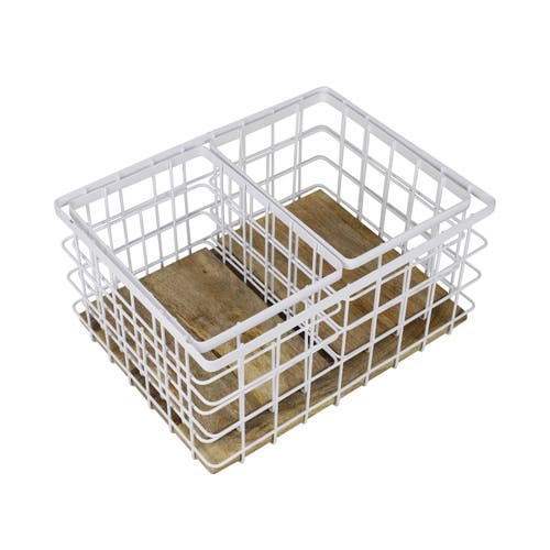 Happimess Evvie Vintage Farmhouse Handmade Wire Metal Nesting Storage Baskets With Wood Base In White