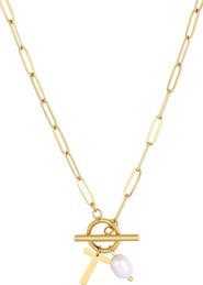 Adornia 18K Gold Plated Pearl & Initial Toggle Pendant Necklace
