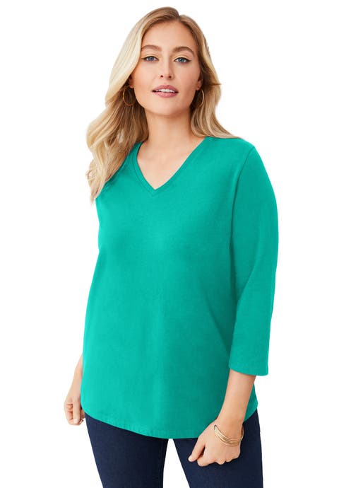 Stretch Cotton V-Neck Tee (Plus)