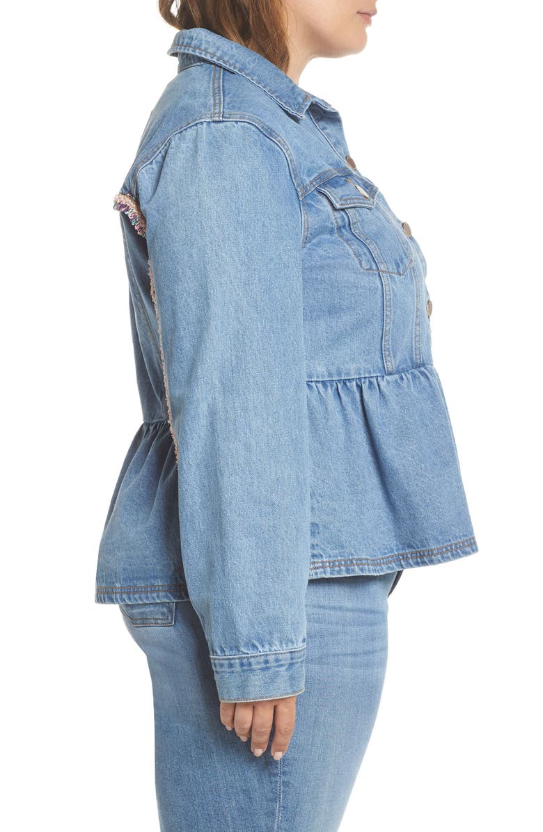 LOST INK Peplum Denim Jacket, Alternate, color,