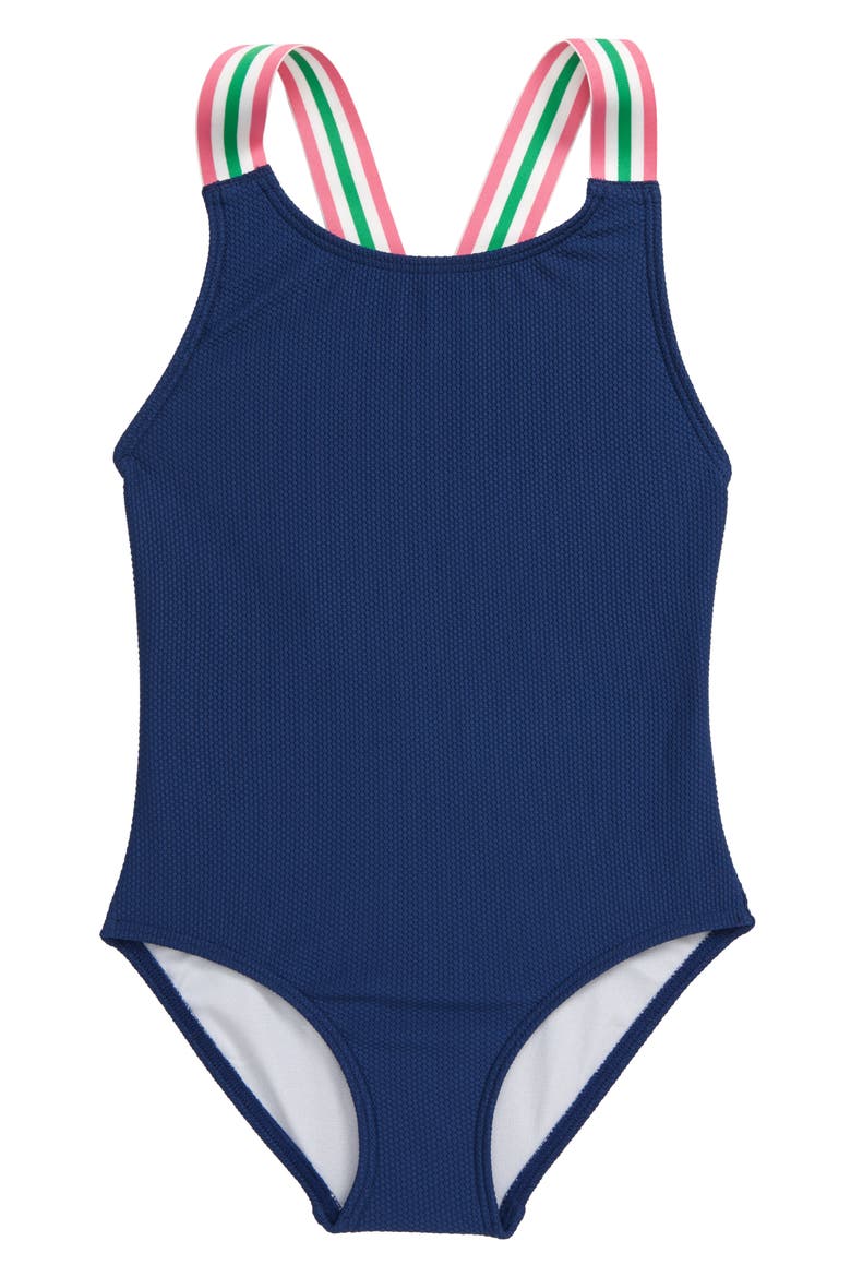 Retro Stripe Swimsuit, Main, color, NAVY DEEP SEA BLUE