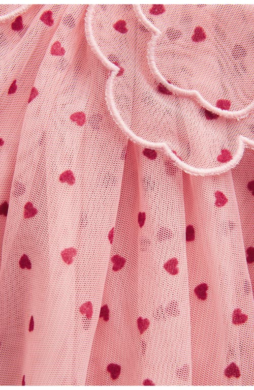 Next Kids' Heart Print Flutter Sleeve Tulle Dress In Pink