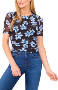 CeCe Ruched Side Mesh Top