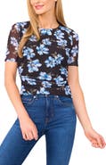 CeCe Ruched Side Mesh Top