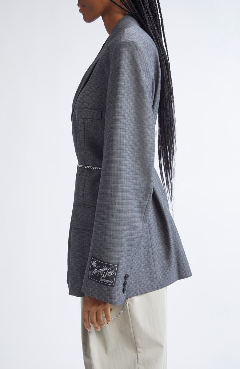 Alexander Wang Chain Embellished Melangé Raw Edge Wool Blend Blazer, Alternate, color, 