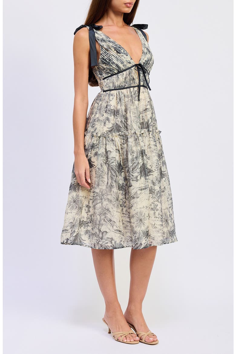 Holly Toile Print Midi Dress, Alternate, color, WHITE SLATE BLUE