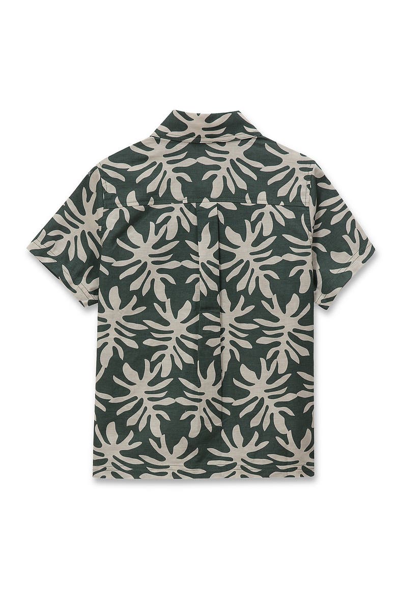 Boys Short Sleeve Linen Slub Button Down Shirt, Alternate, color, Tropical Leaf/Forest Green