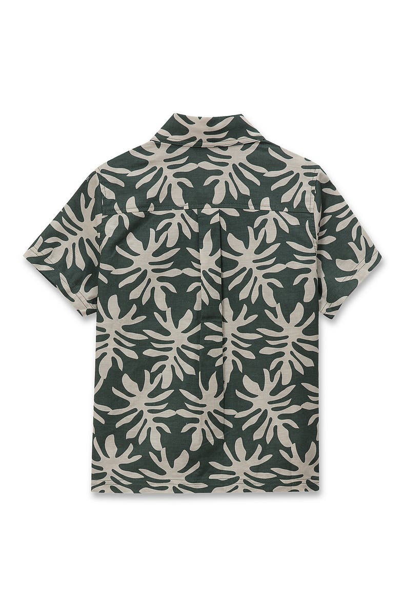 Lands' End Boys Short Sleeve Linen Slub Button Down Shirt, Alternate, color, Tropical Leaf/Forest Green