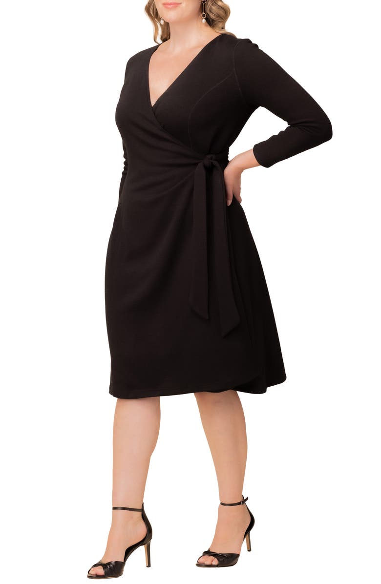 Kiyonna London Wrap Sweater Dress, Alternate, color, Black Noir