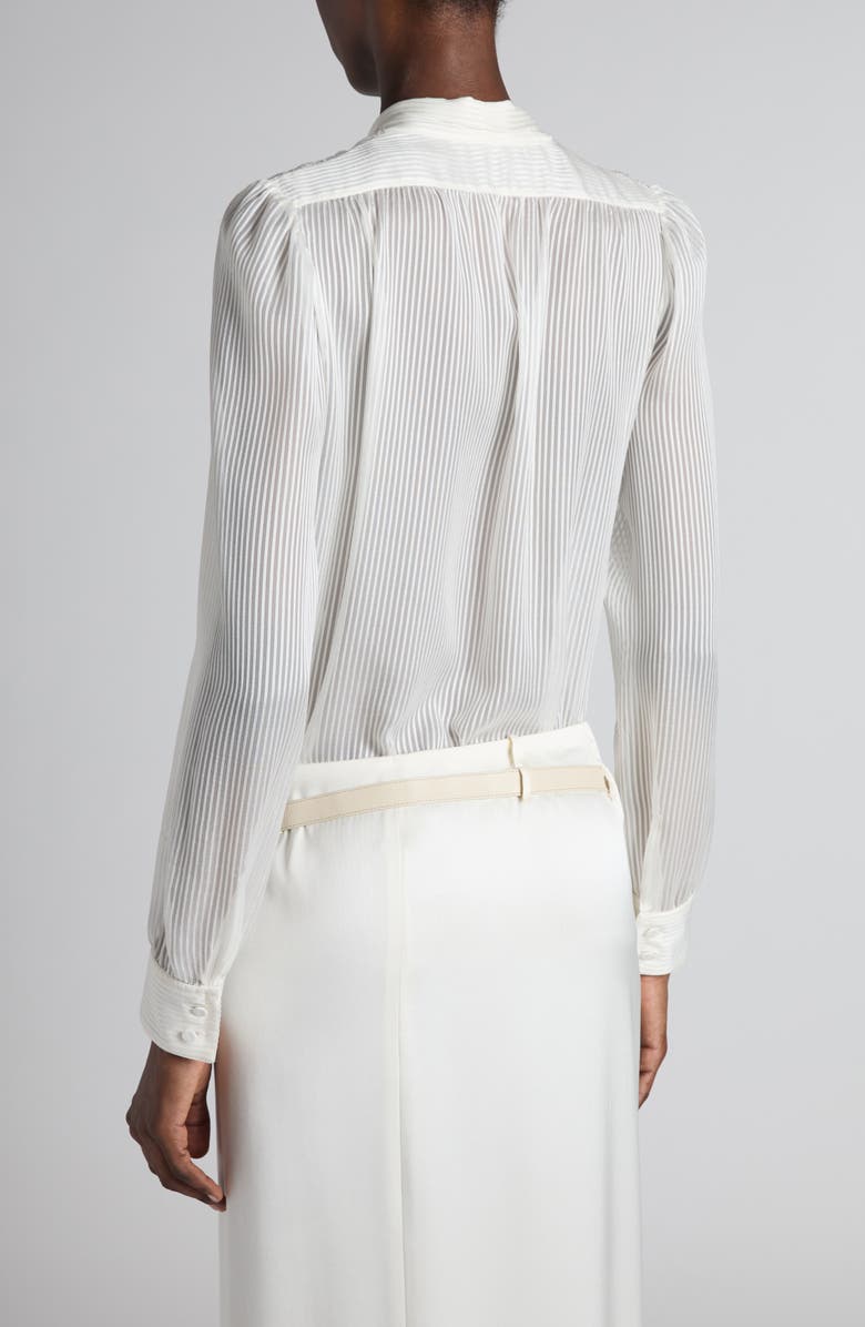 TOM FORD Microstripe Tie Neck Silk Chiffon Button-Up Shirt, Alternate, color, 