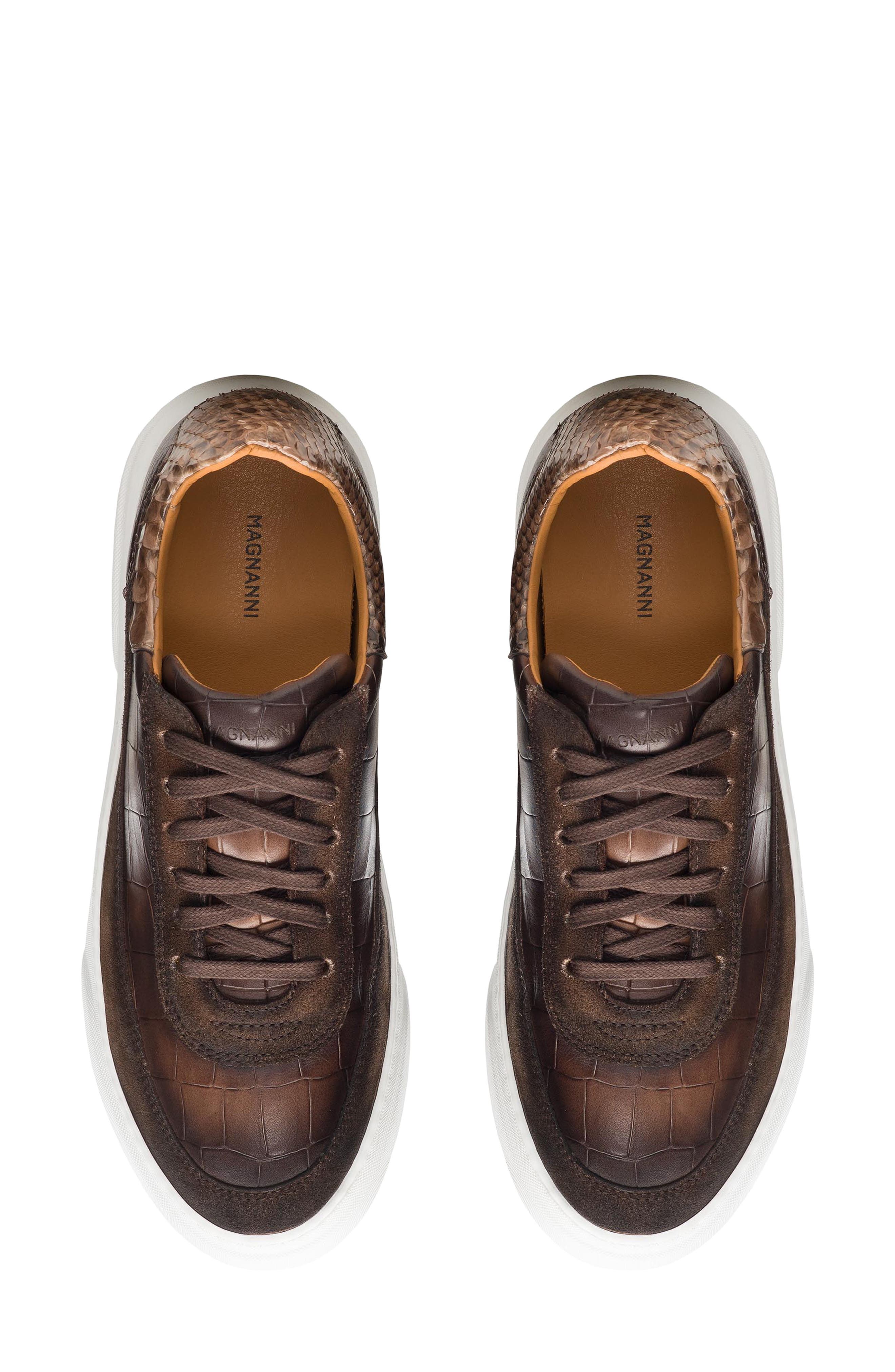 Mia Croc Embossed Leather Sneaker, Alternate, color, BROWN