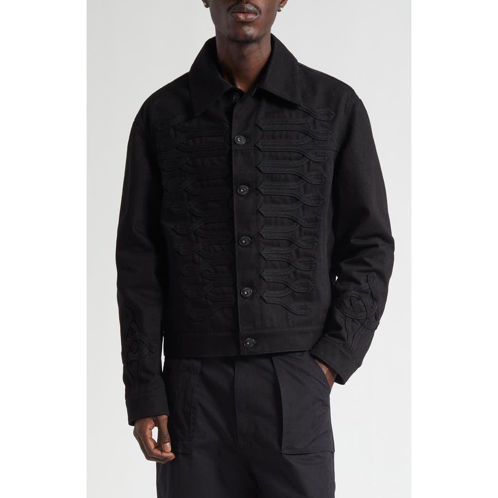 Alexander Mcqueen Mcqueen Frogged Cotton Denim Trucker Jacket In Black