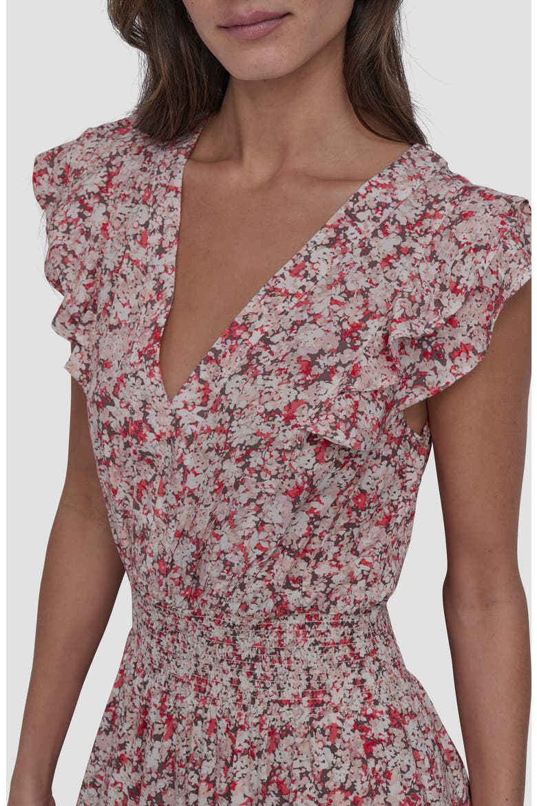 Pleated V-Neck Dress, Alternate, color, DITSY FLORAL RED