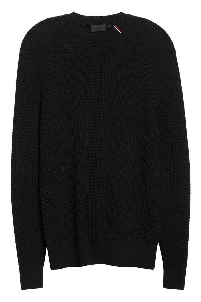Waffle Stitch Crewneck Sweater, Alternate, color, BLACK