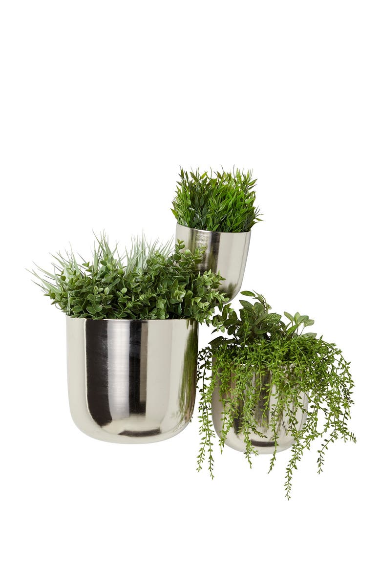 Silvertone Metal Indoor & Outdoor Floating Wall Planter - Set of 3, Alternate, color, SILVER