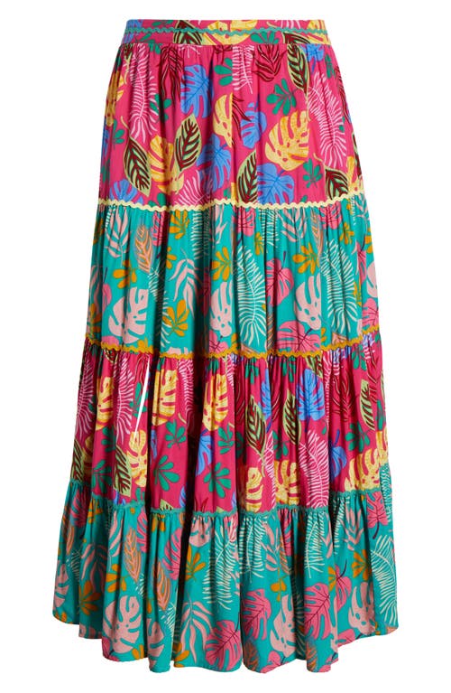 Sugarlips Wave Trim Tiered Maxi Skirt In Animal Print