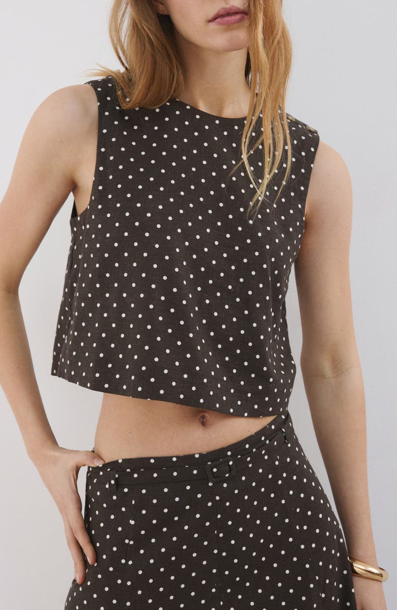 MANGO Polka Dot Sleeveless Linen Blend Crop Top, Main, color, 