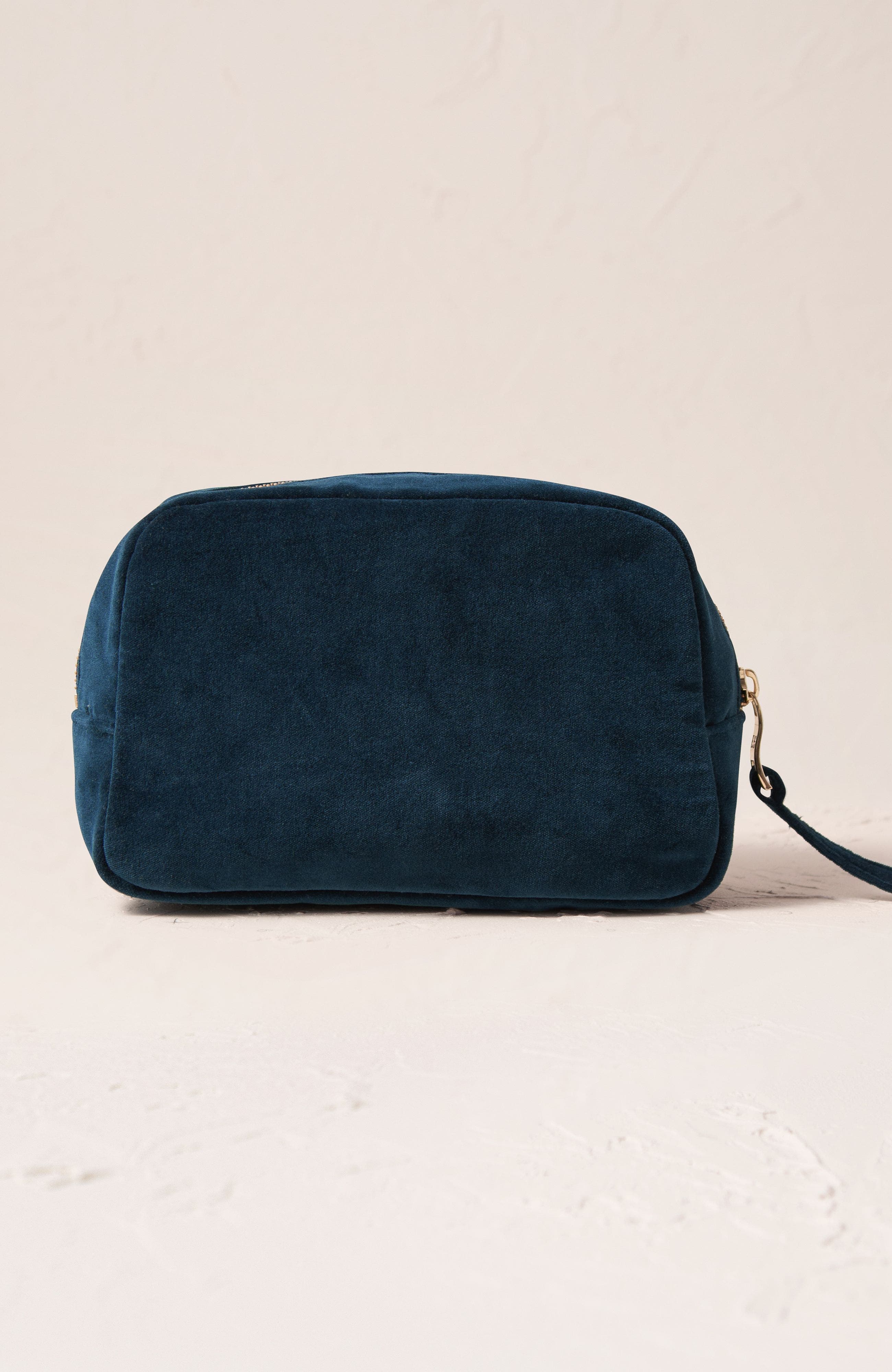 Turtle Conservation Velvet Makeup Bag, Alternate, color, Marine Navy