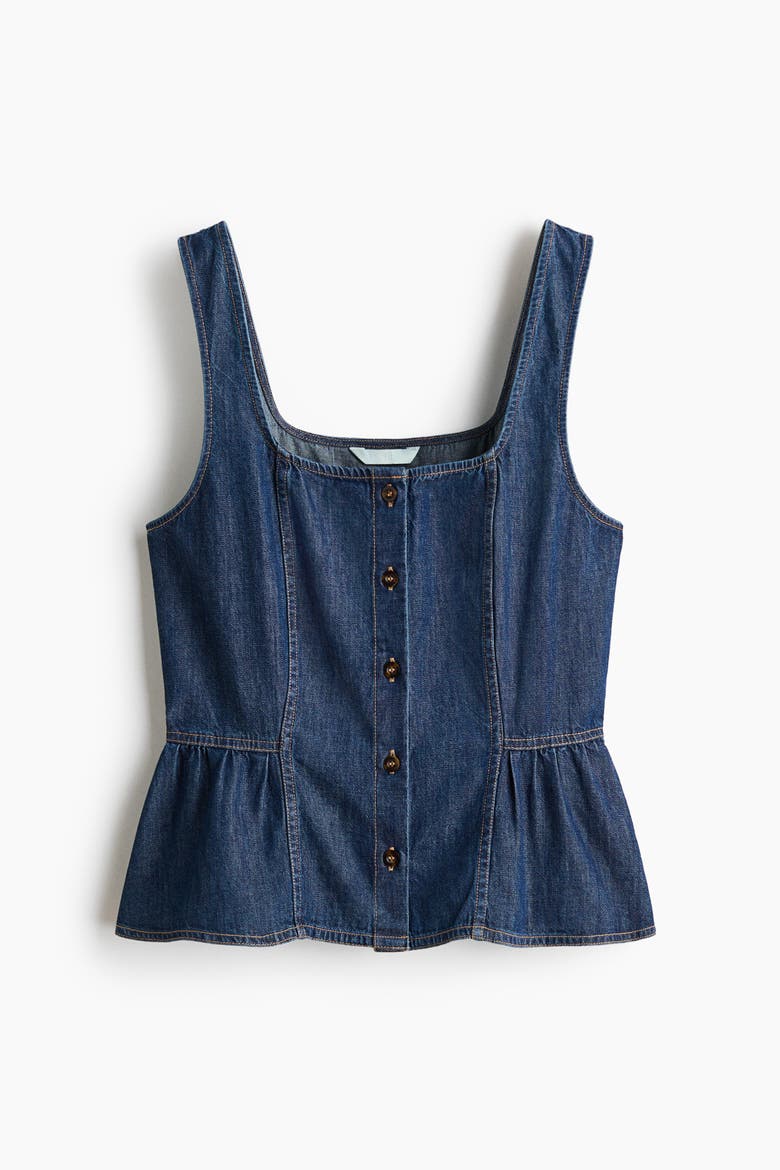 Denim Peplum Top, Alternate, color, Dark denim blue