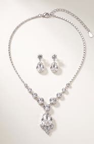 Modenaire Elegant Teardrop Crystal Necklace Earrings Set