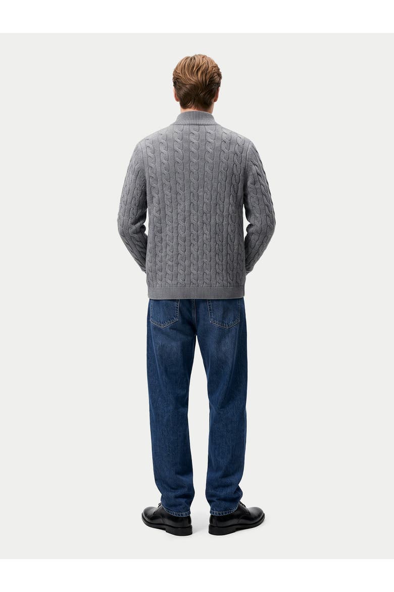 Cashmere Cable-knit High-neck Cardigan, Alternate, color, dim gray