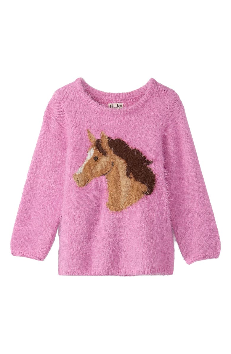 Hatley Kids' Intarsia Furry Horse Sweater, Main, color, Fuchsia Pink