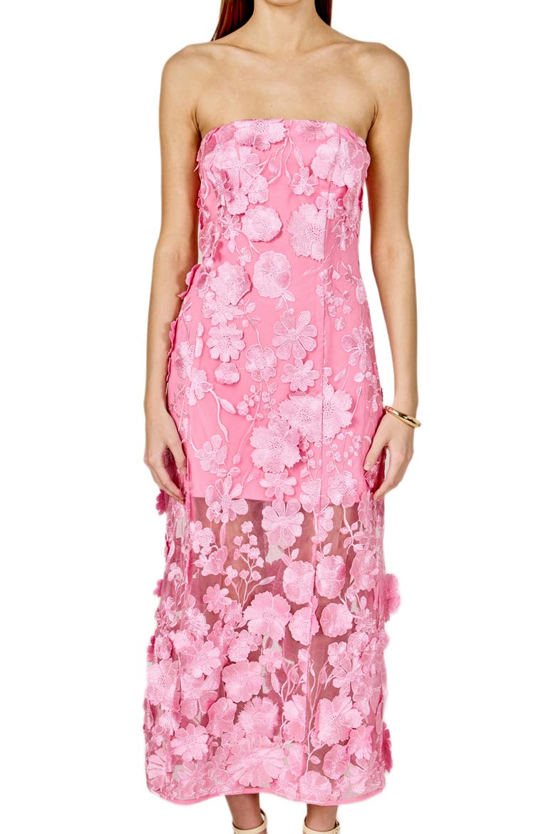 Floral Embroidery Strapless Dress, Alternate, color, PEONY PINK