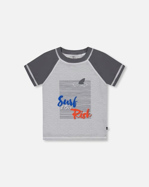 DEUX PAR DEUX DEUX PAR DEUX LITTLE BOY'S SHORT SLEEVE RASHGUARD DARK AND LIGHT GRAY 