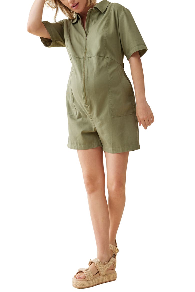 Utility Maternity Romper, Main, color, OLIVE