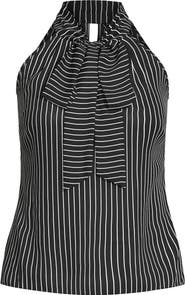 City Chic Maliyah Stripe Tie Neck Top