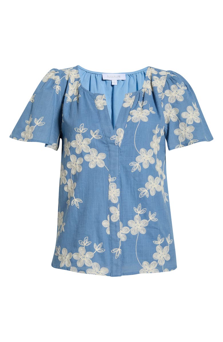 SUGARLIPS Keren Embroidered Split neck Top, Main, color, Blue White
