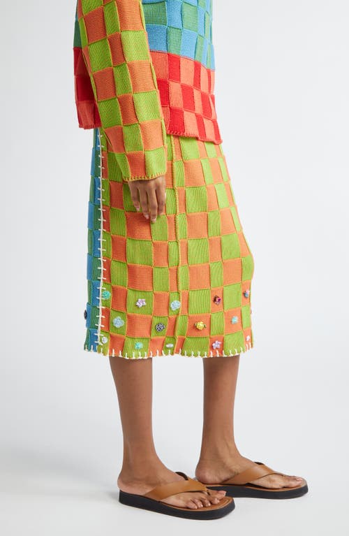 Yanyan Floral Ribbon Checkerboard Midi Skirt In Multi