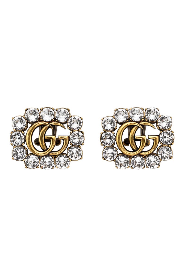 GG Crystal Stud Earrings, Main, color, GOLD/ CRYSTAL