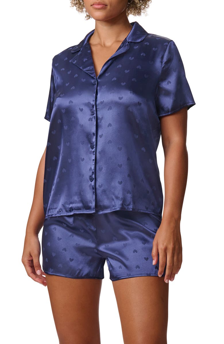 Splendid Heart Short Sleeve Top & Shorts Satin Pajamas, Alternate, color, 