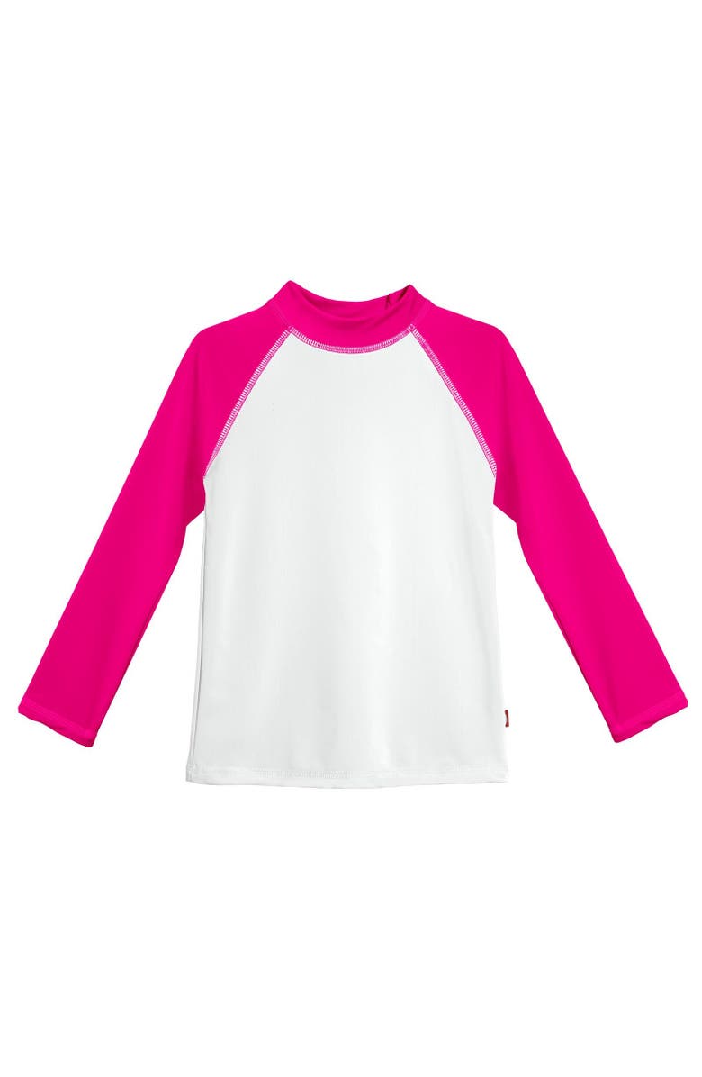 CITY THREADS Girls UPF 50+ Printed Long Sleeve Rashguard Tee, Main, color, White/Hot Pink