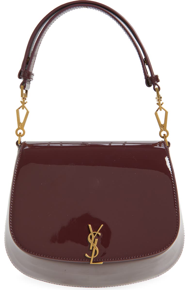 Saint Laurent Voltaire Patent Leather Top Handle Bag, Main, color, Dark Red Wine