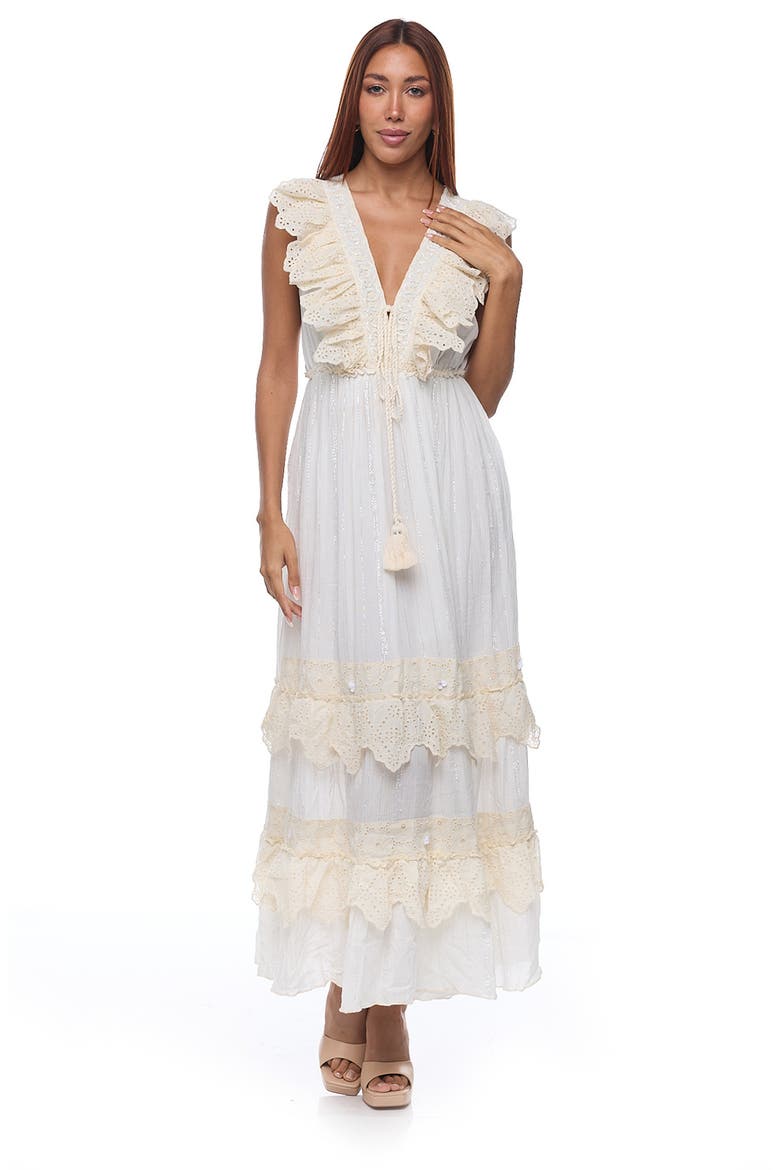 Ruffle Sleeveless Cotton Maxi Dress, Alternate, color, WHITE