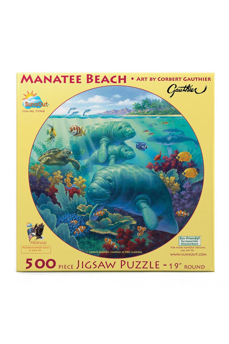 Manatee Beach 500 piece Jigsaw Puzzle for Adults Round, Alternate, color, Multicolor