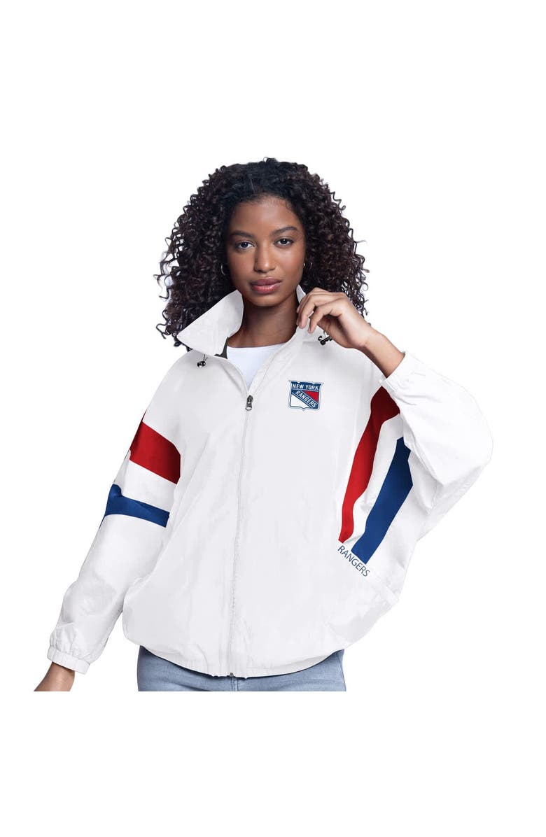 G-III SPORTS BY CARL BANKS Women's G-III Sports by Carl Banks White New York Rangers Game News Oversized Full-Zip Hoodie Jacket, Main, color, White