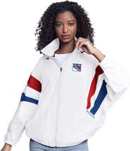 G-III SPORTS BY CARL BANKS Women's G-III Sports by Carl Banks White New York Rangers Game News Oversized Full-Zip Hoodie Jacket